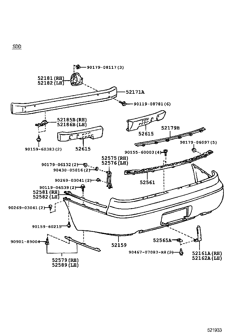 52182-30210 ARM, REAR BUMPER, LH product image