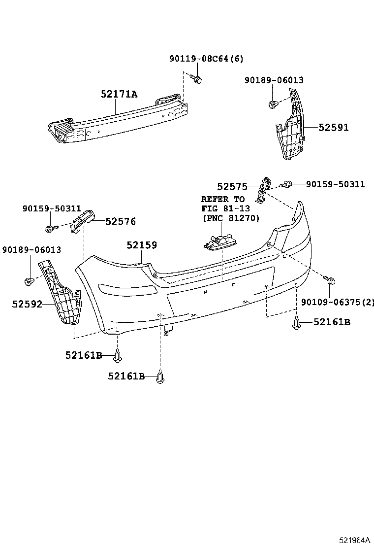52182-52080 ARM SUB-ASSY, REAR BUMPER, LH product image