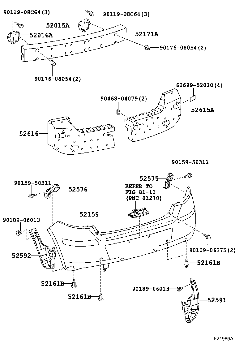 52182-52080 ARM SUB-ASSY, REAR BUMPER, LH product image