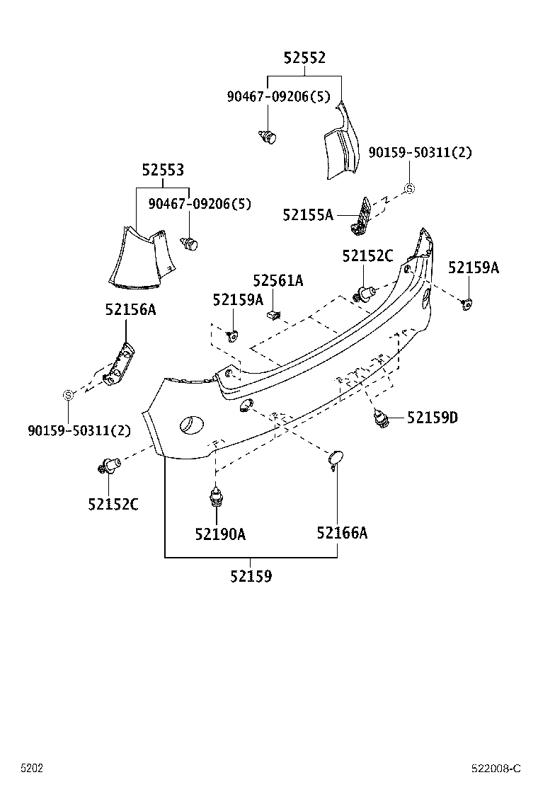 52155-B1050 SUPPORT, REAR BUMPER SIDE, RH product image