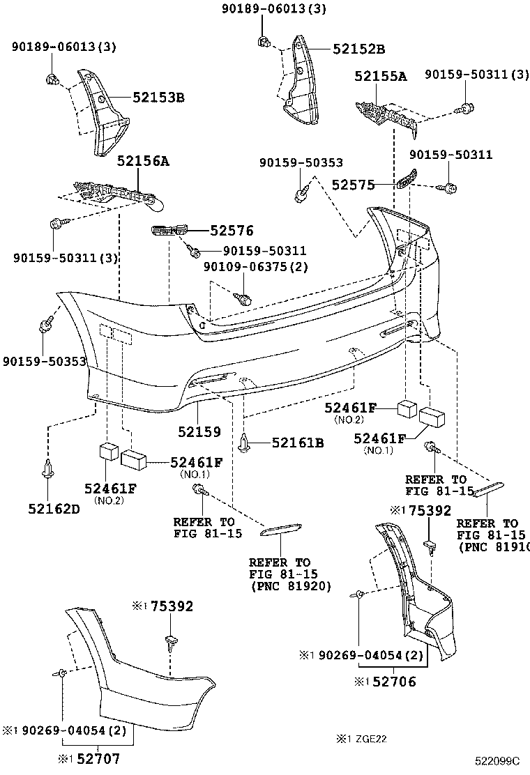 52153-68030 EXTENSION, REAR BUMPER, LH product image