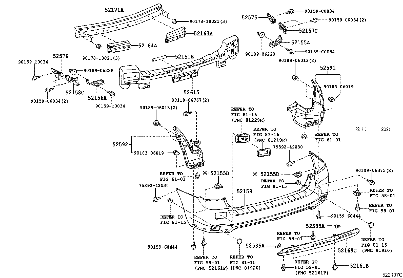 52575-0E031 RETAINER, REAR BUMPER SIDE, RH product image