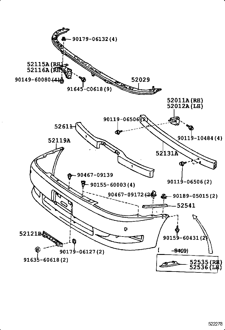 52115-22190 SUPPORT, FRONT BUMPER SIDE, RH product image