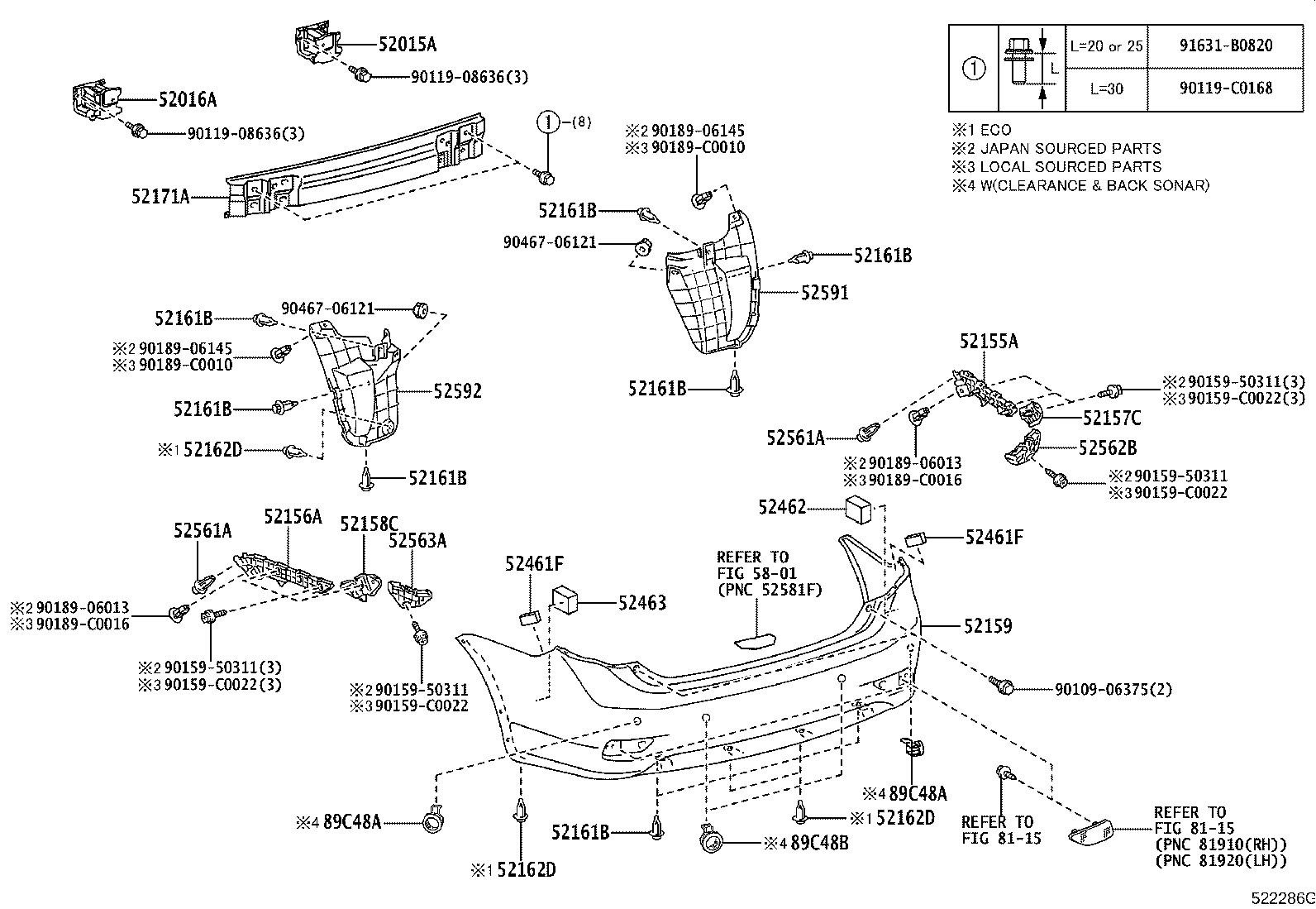 52562-02070 RETAINER, REAR BUMPER, UPPER RH product image