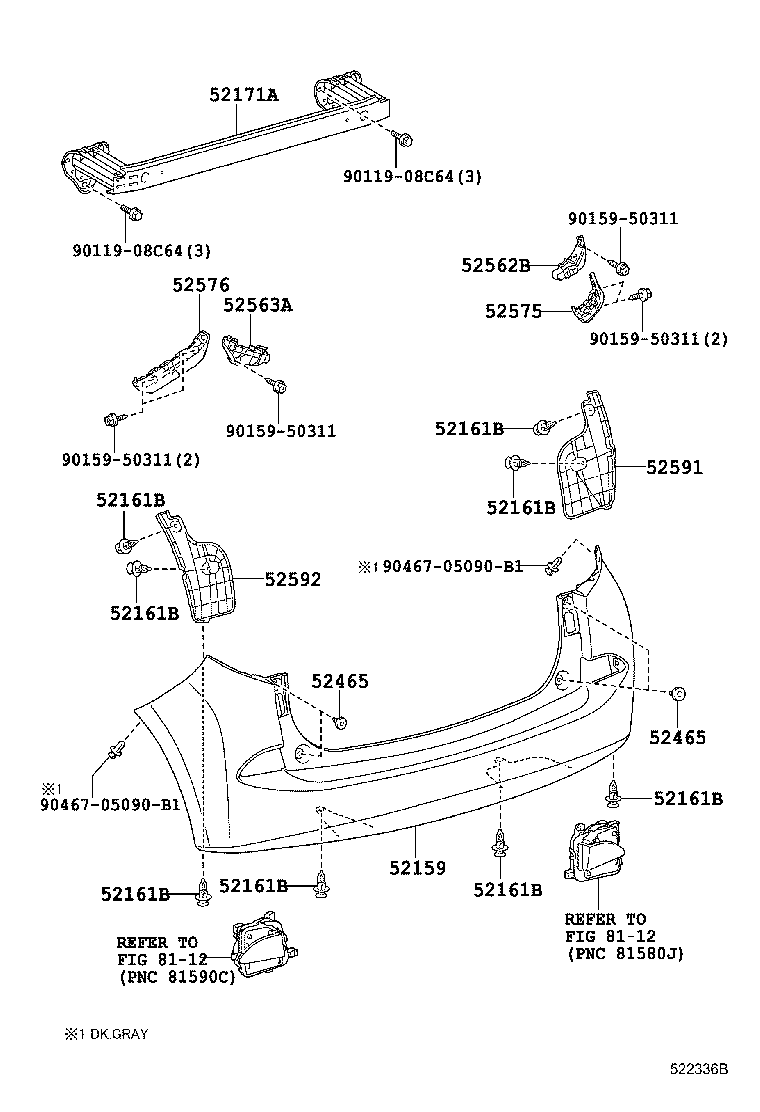 52575-52120 RETAINER, REAR BUMPER SIDE, RH product image