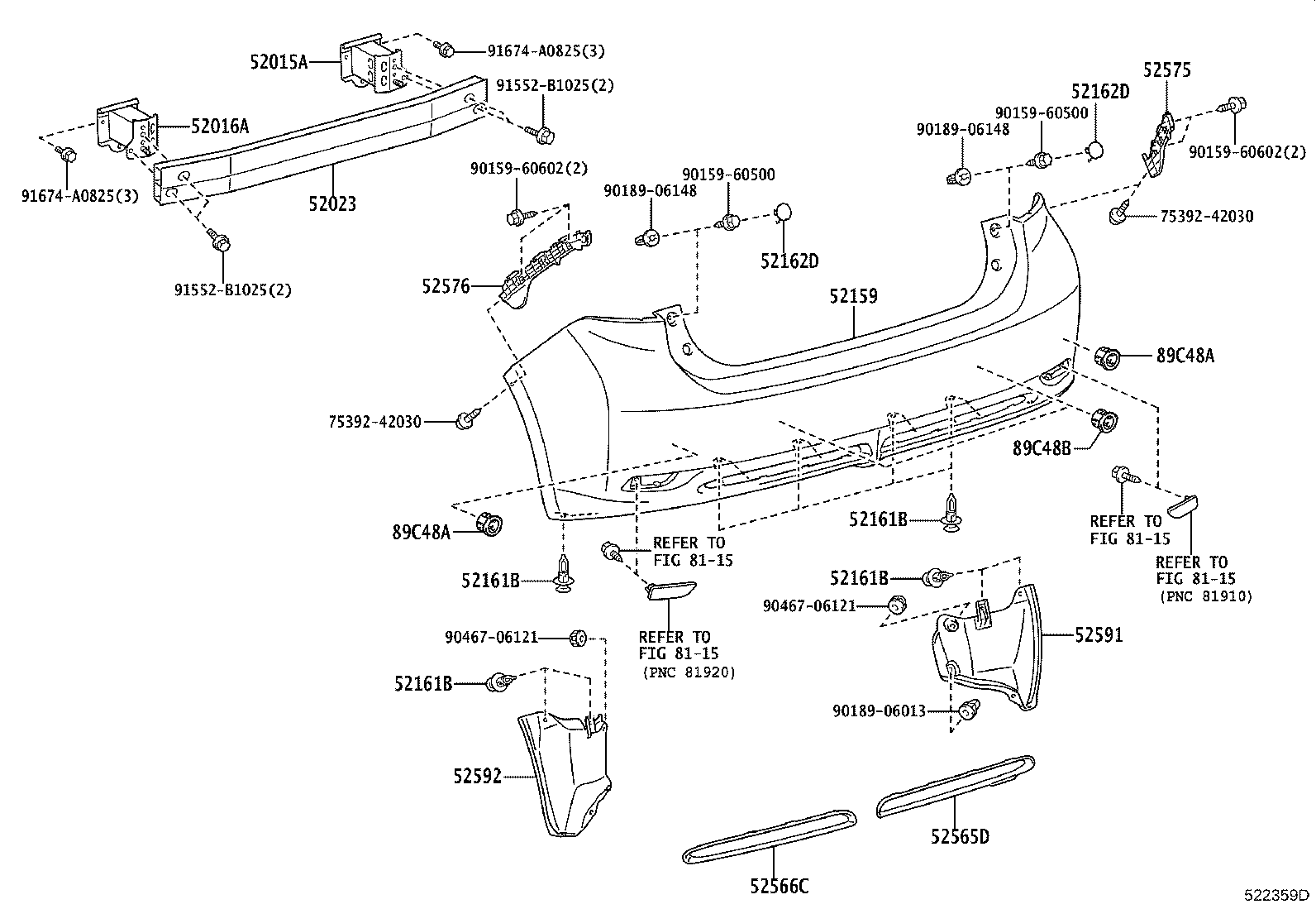 52565-76070 RETAINER, REAR BUMPER, LOWER RH product image