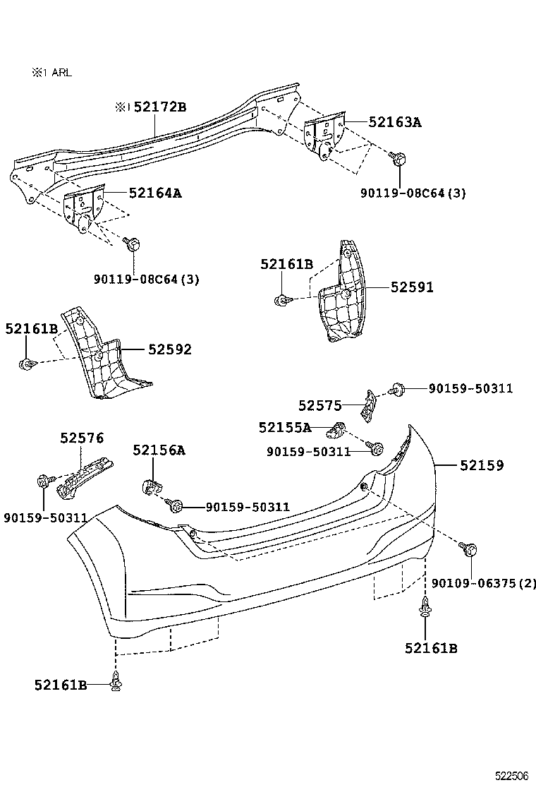 52164-52080 PLATE, REAR BUMPER, LH product image