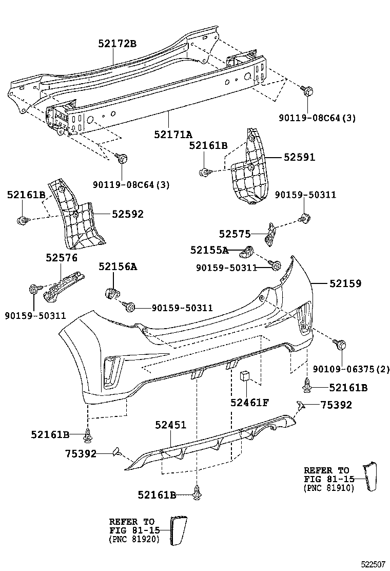 52164-52080 PLATE, REAR BUMPER, LH product image