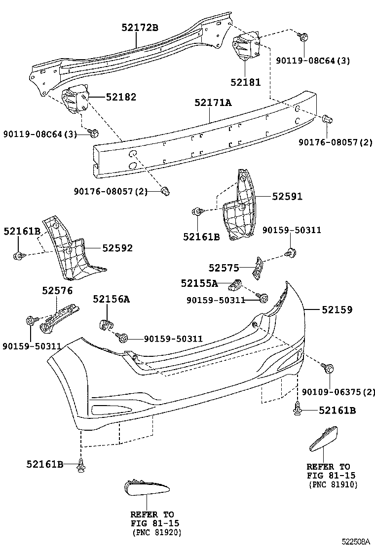 52164-52080 PLATE, REAR BUMPER, LH product image