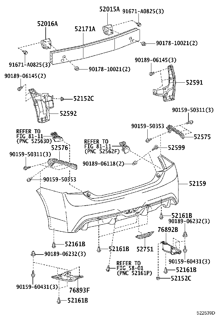 52015-47030 ARM SUB-ASSY, REAR BUMPER, RH product image