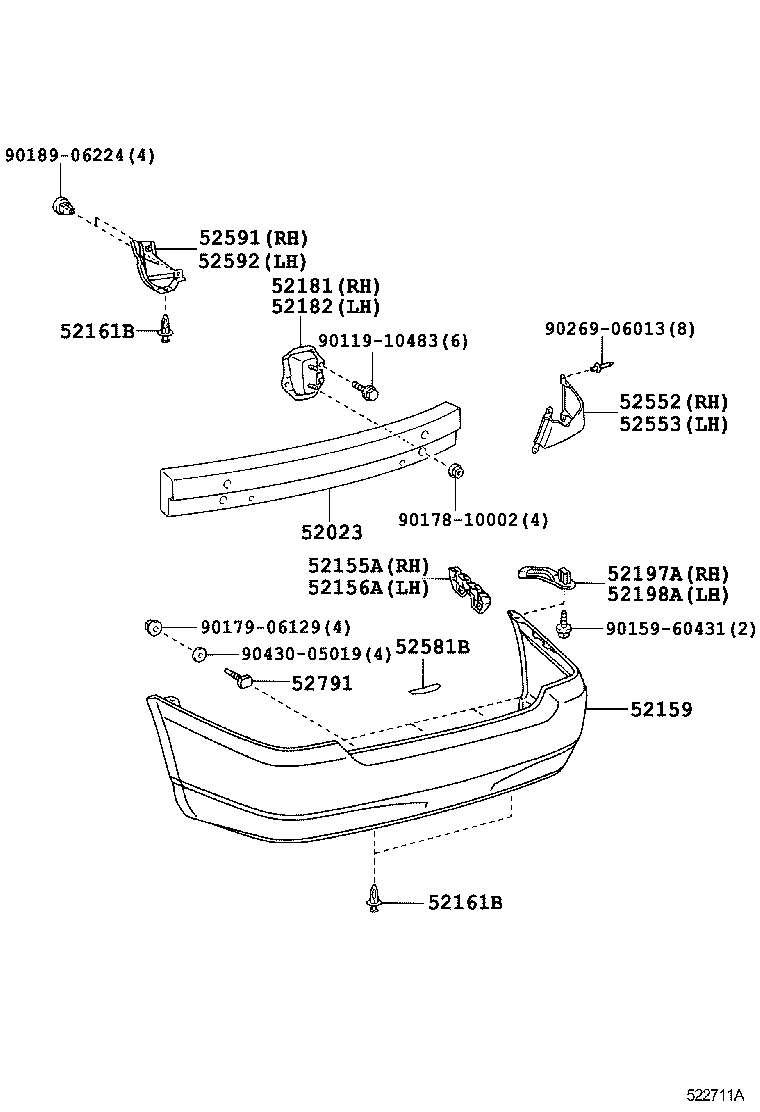 52181-02040 ARM, REAR BUMPER, RH product image