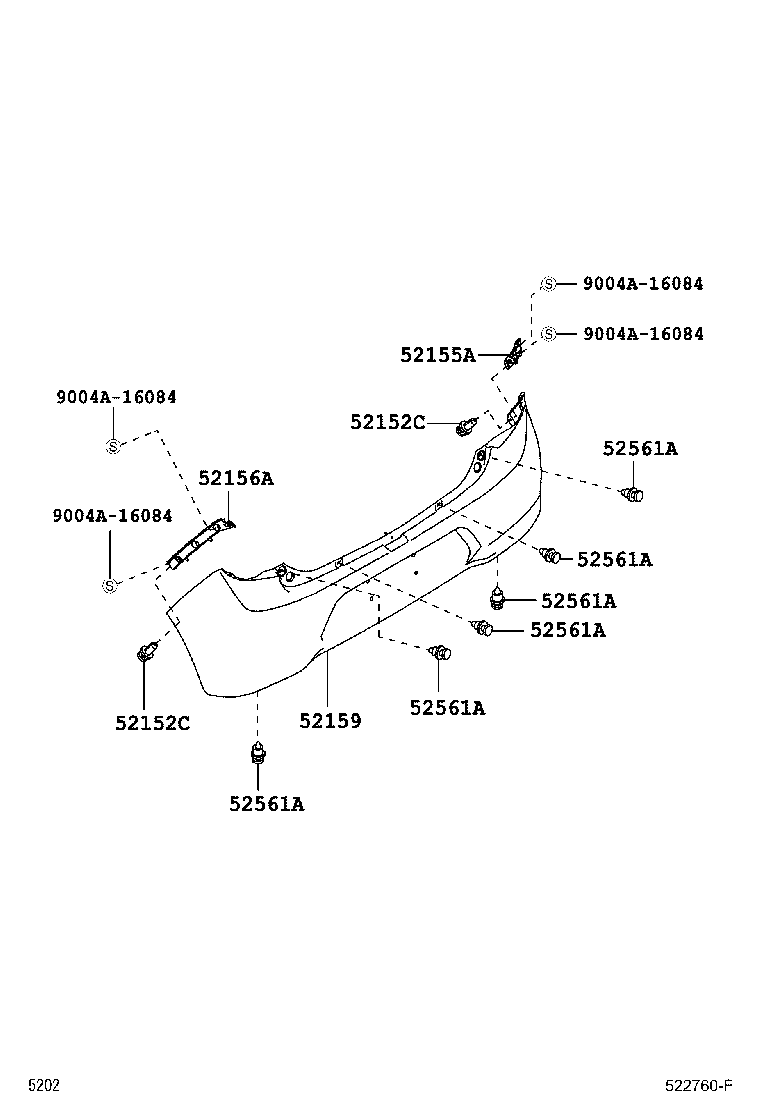 90044-67555 CLIP, REAR BUMPER SIDE product image