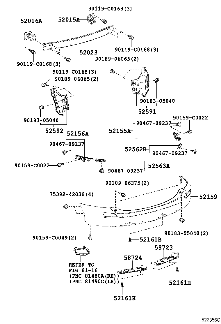 52016-0R010 ARM SUB-ASSY, REAR BUMPER, LH product image