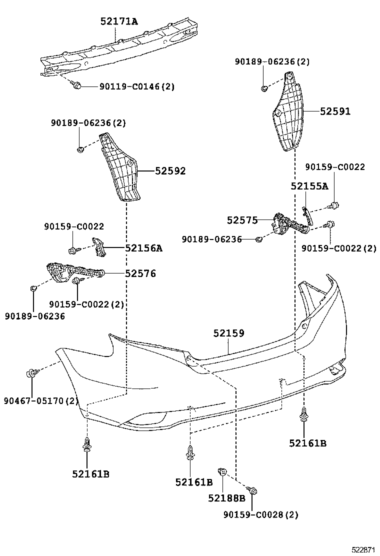 52575-0D150 RETAINER, REAR BUMPER SIDE, RH product image