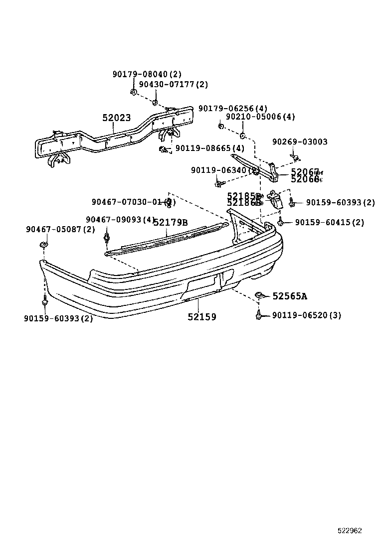 52068-32050 SUPPORT SUB-ASSY, REAR BUMPER SIDE, LH product image