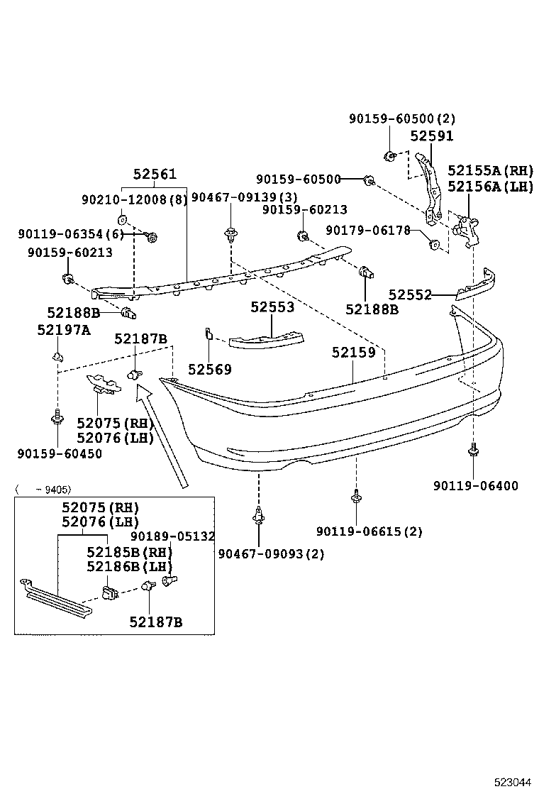 52159-13090-B3 COVER, REAR BUMPER product image