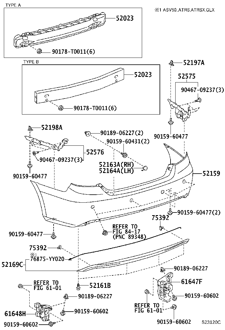 52576-06100 RETAINER, REAR BUMPER SIDE, LH product image