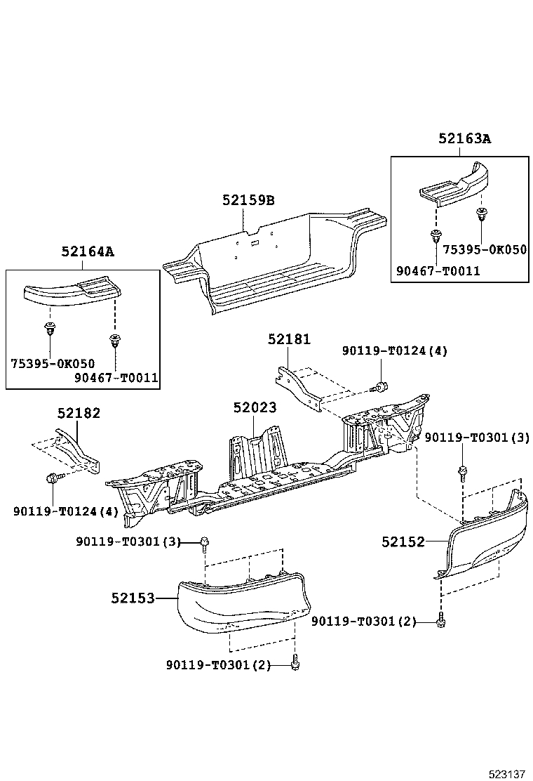 52152-0K080 BAR, REAR BUMPER, LH product image