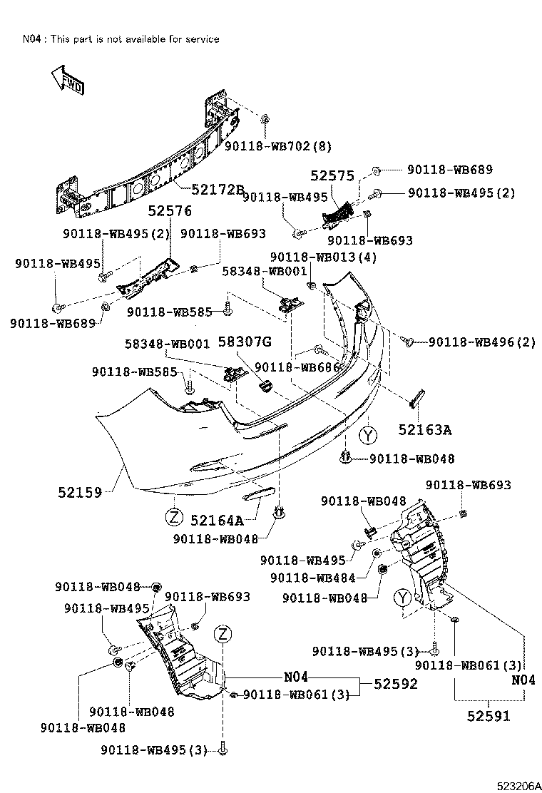 52575-WB002 RETAINER, REAR BUMPER SIDE, RH product image