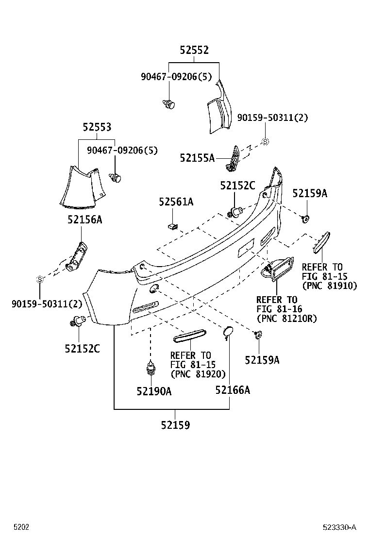 52155-B1050 SUPPORT, REAR BUMPER SIDE, RH product image