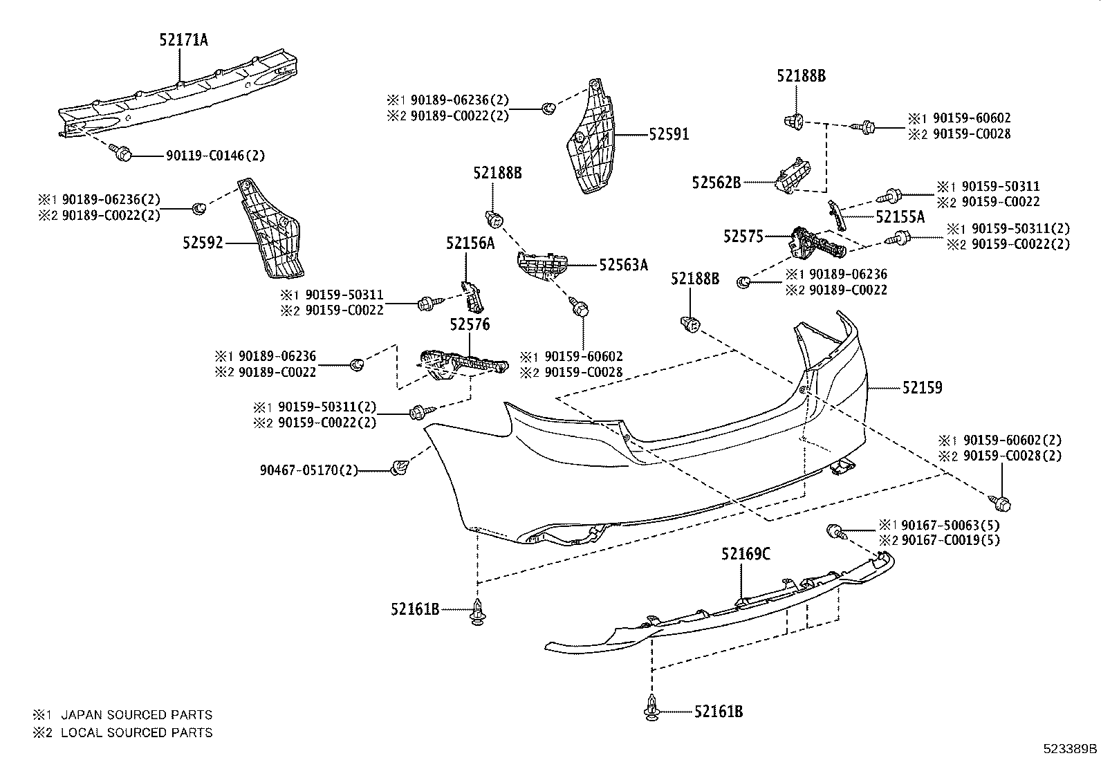 52575-0D150 RETAINER, REAR BUMPER SIDE, RH product image