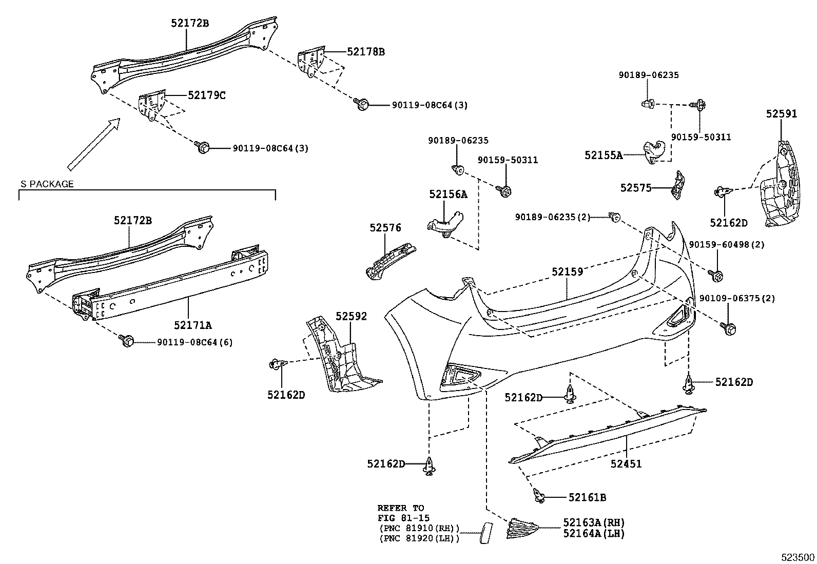 52164-52080 PLATE, REAR BUMPER, LH product image