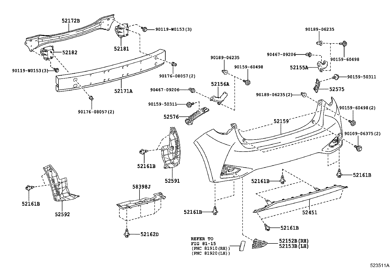 Toyota 52682-0D010 EXTENSION, REAR BUMPER, LH