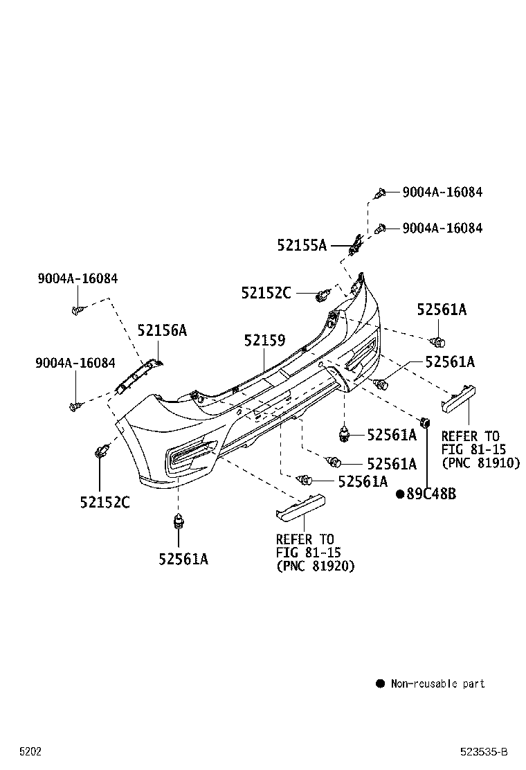 90044-67555 CLIP, REAR BUMPER SIDE product image
