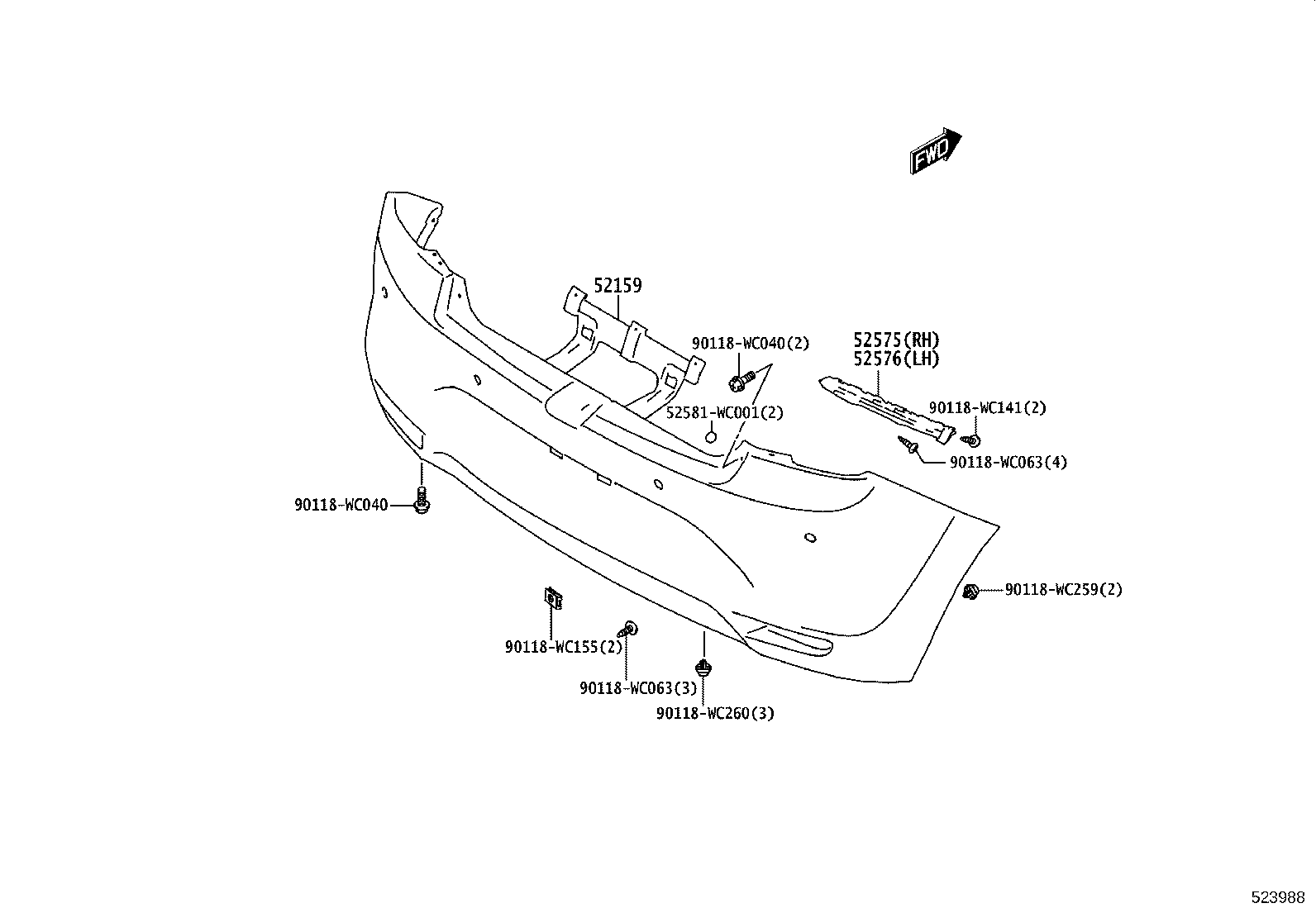 52575-WC001 RETAINER, REAR BUMPER SIDE, RH product image