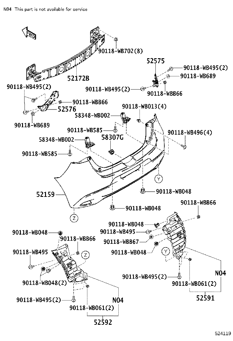 52575-WB002 RETAINER, REAR BUMPER SIDE, RH product image