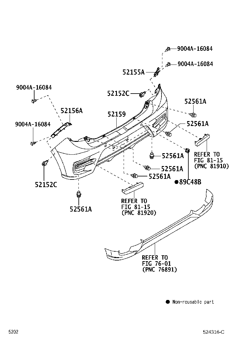 90044-67555 CLIP, REAR BUMPER SIDE product image
