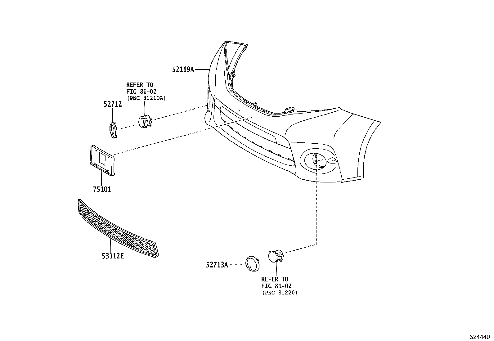 52128-08130 COVER, FRONT BUMPER HOLE, LH product image