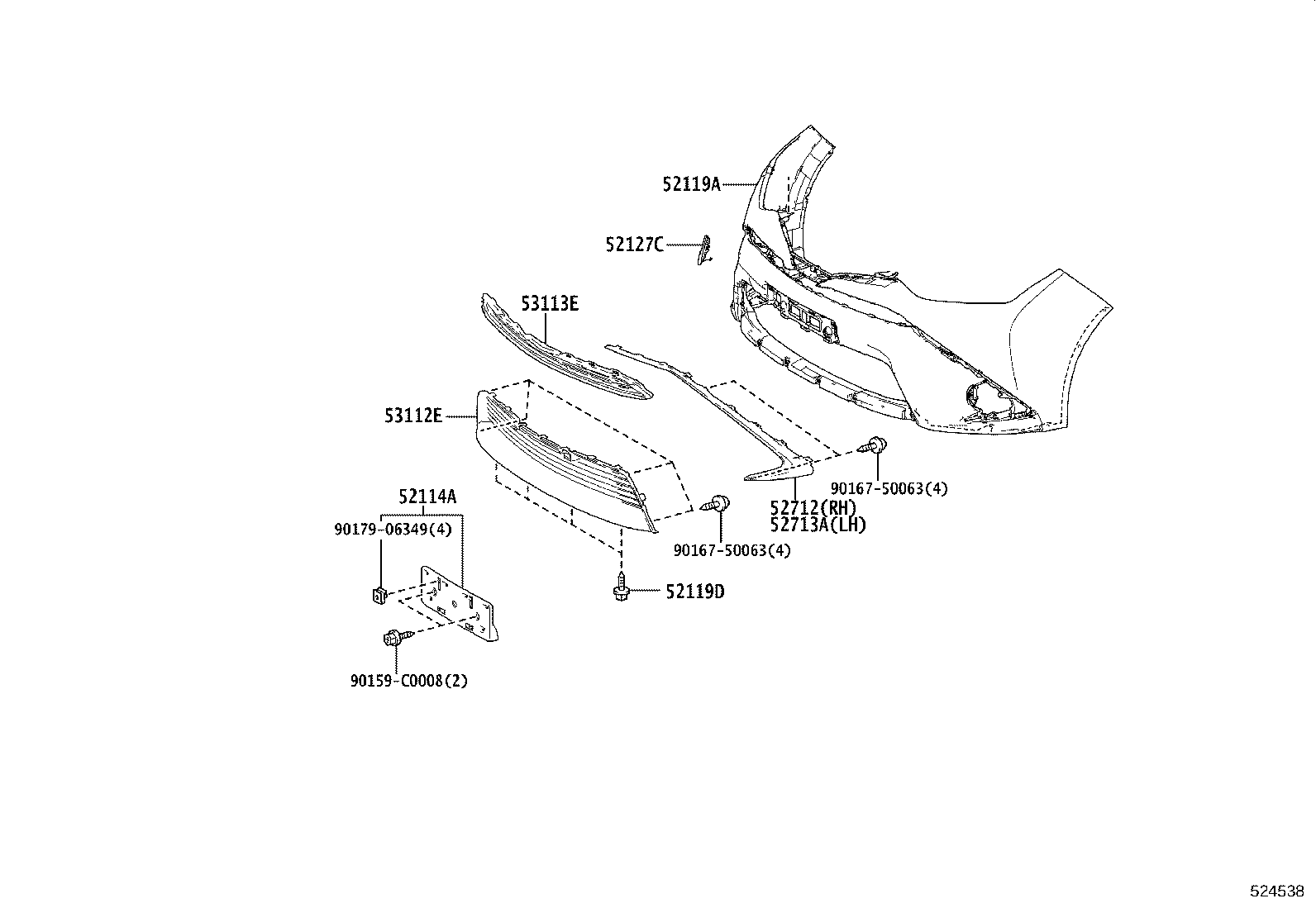 52712-02150 MOULDING, FRONT BUMPER SIDE, RH product image