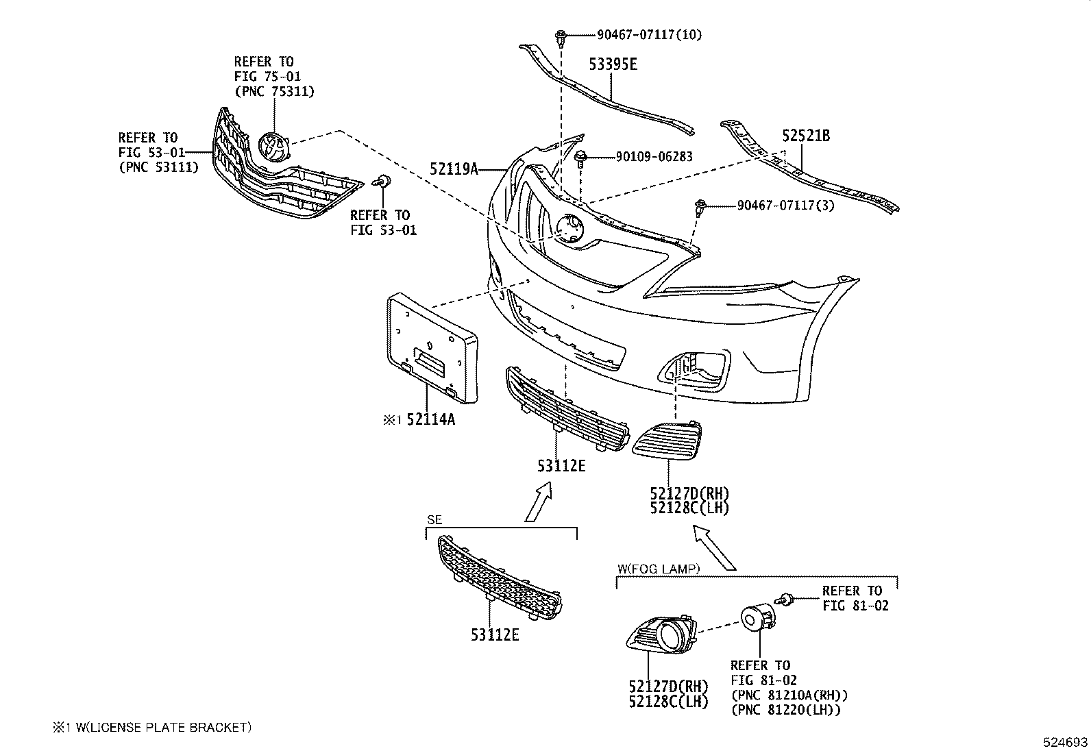 52521-06060 RETAINER, FRONT BUMPER, UPPER product image