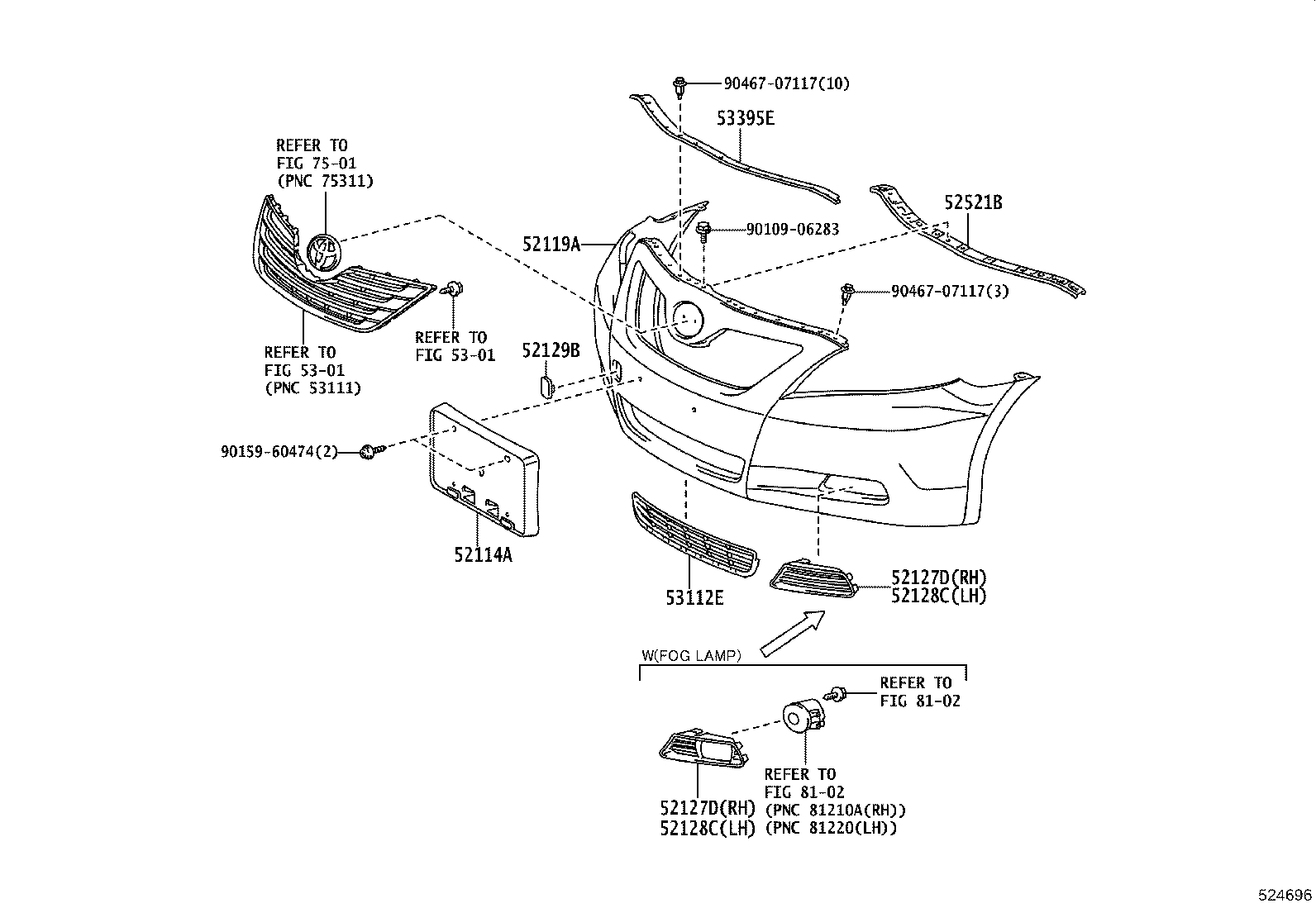52127-33080 COVER, FRONT BUMPER HOLE, RH product image