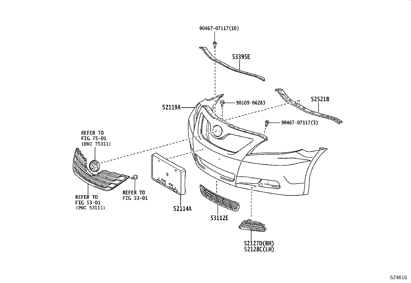 52128-06160 COVER, FRONT BUMPER HOLE, LH product image