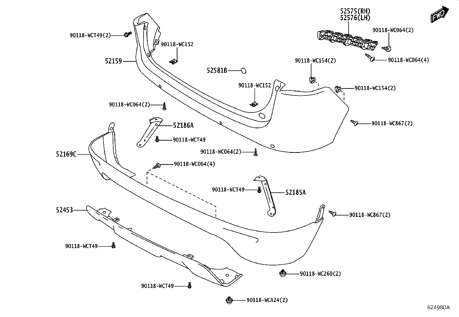52576-WC002 RETAINER, REAR BUMPER SIDE, LH product image