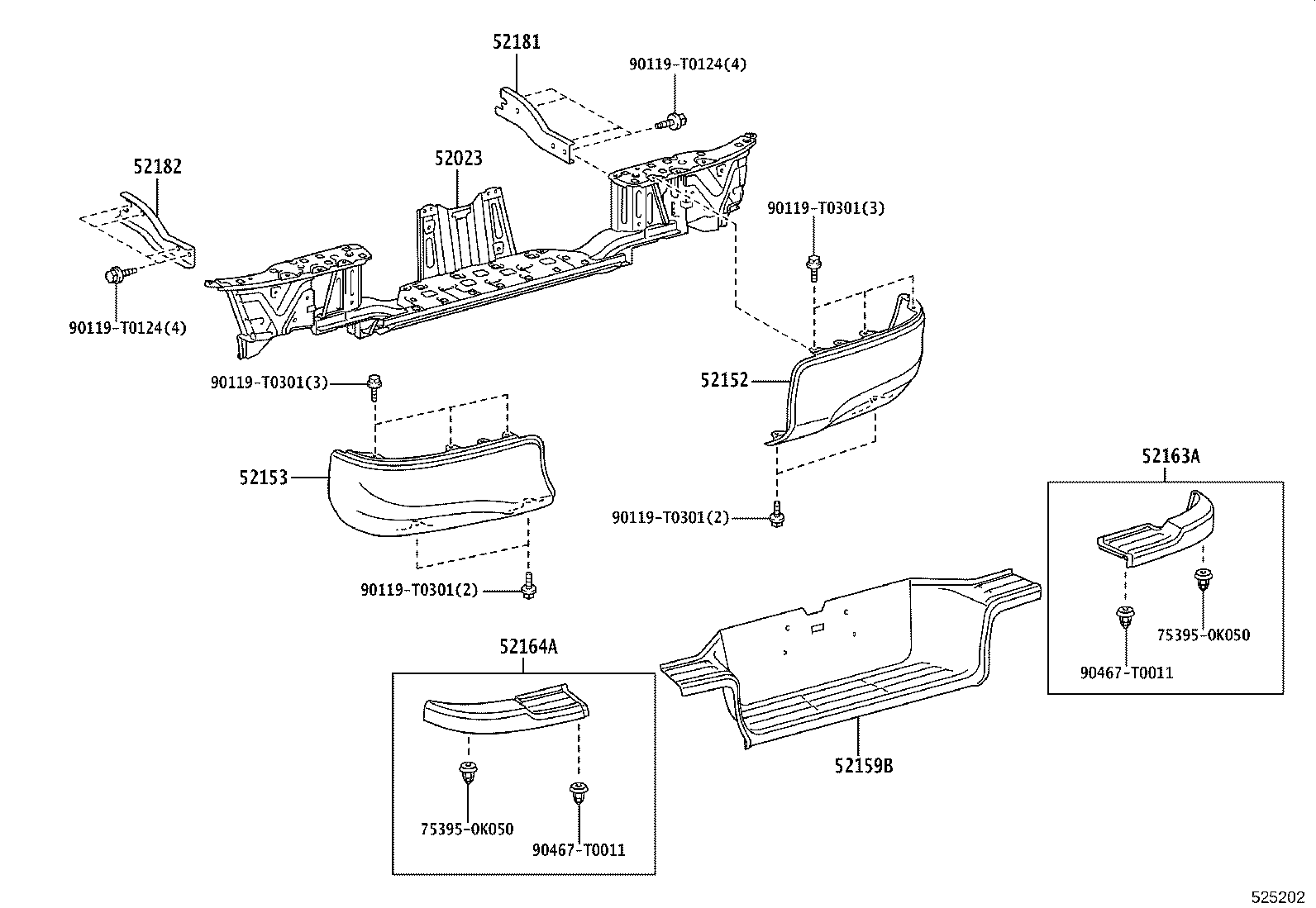 52152-YY080 BAR, REAR BUMPER, LH product image