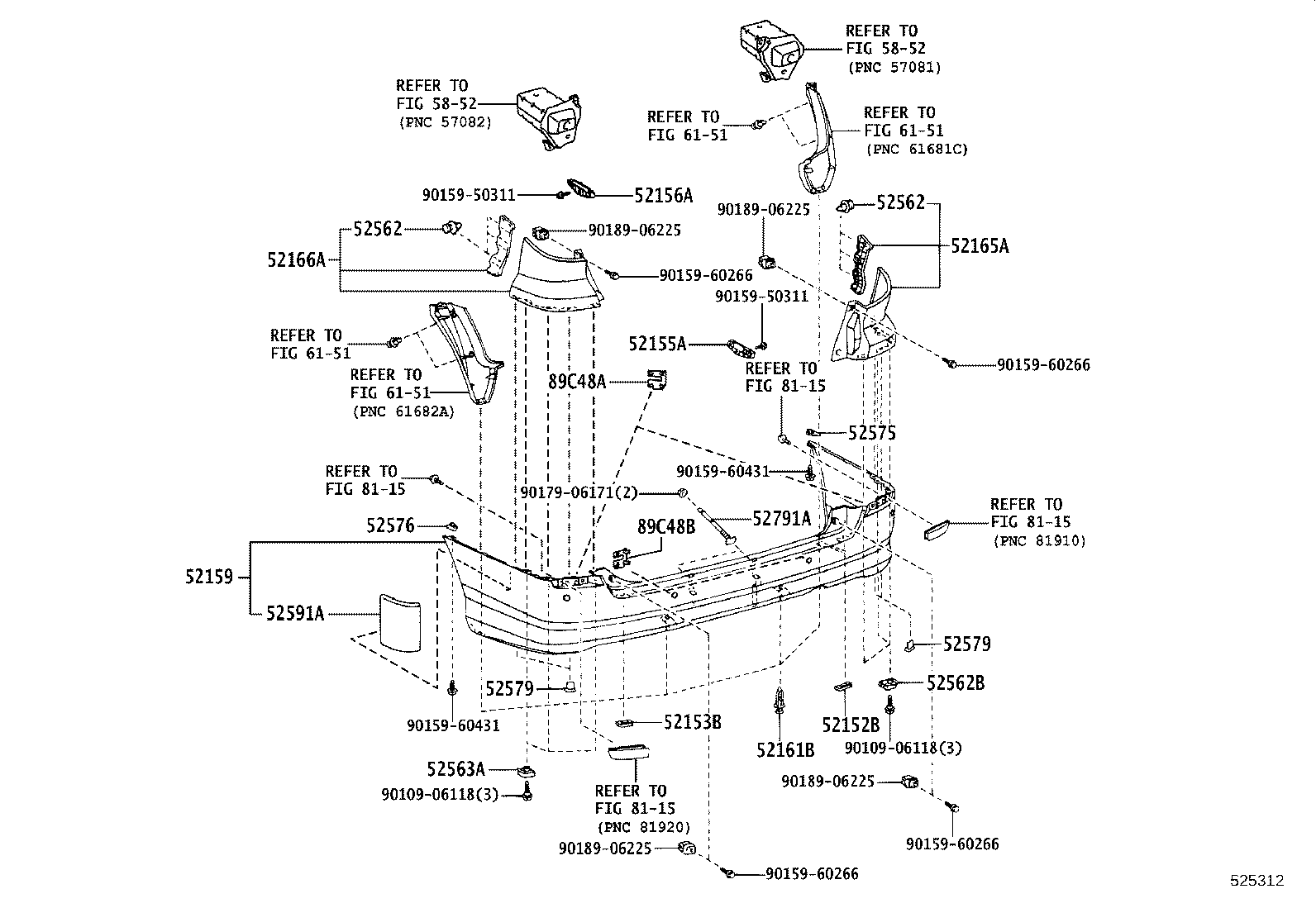 52561-58010 RETAINER, REAR BUMPER, UPPER RH product image