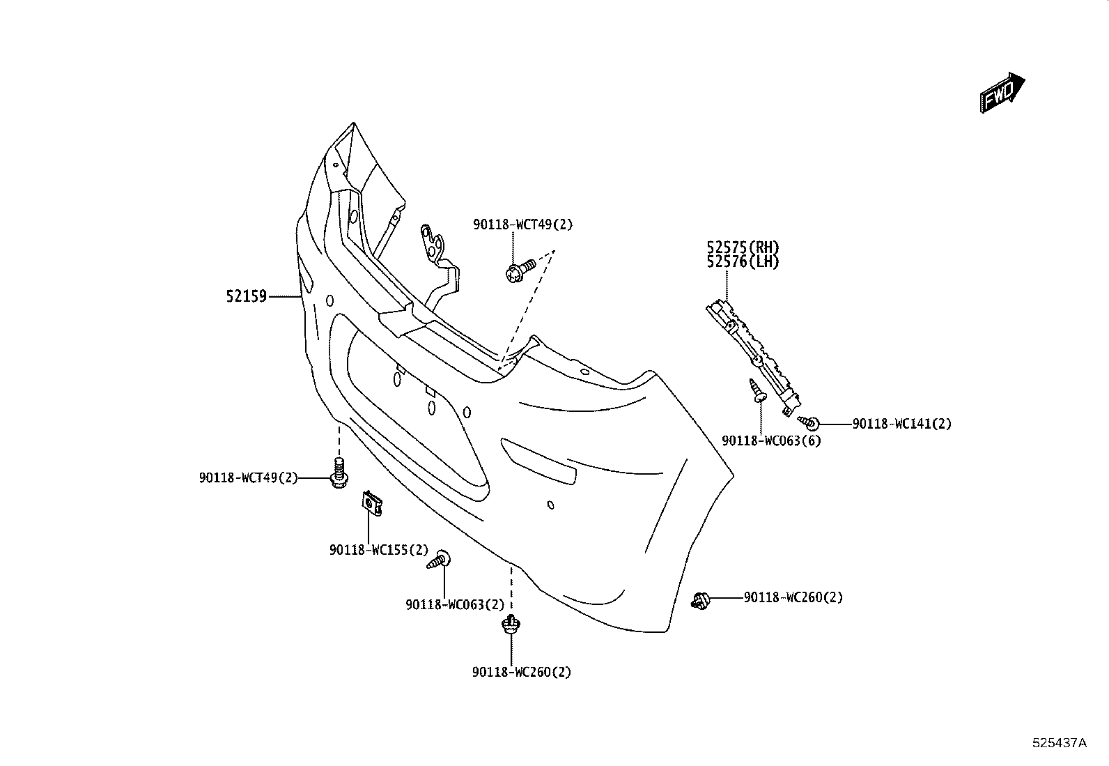 52576-WC007 RETAINER, REAR BUMPER SIDE, LH product image
