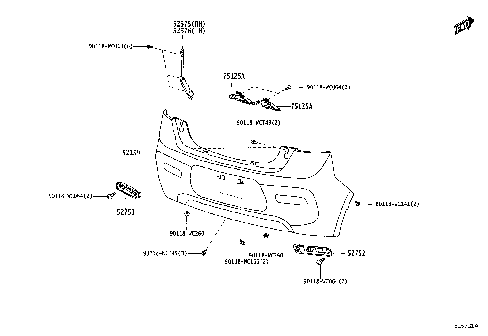 52575-WC009 RETAINER, REAR BUMPER SIDE, RH product image