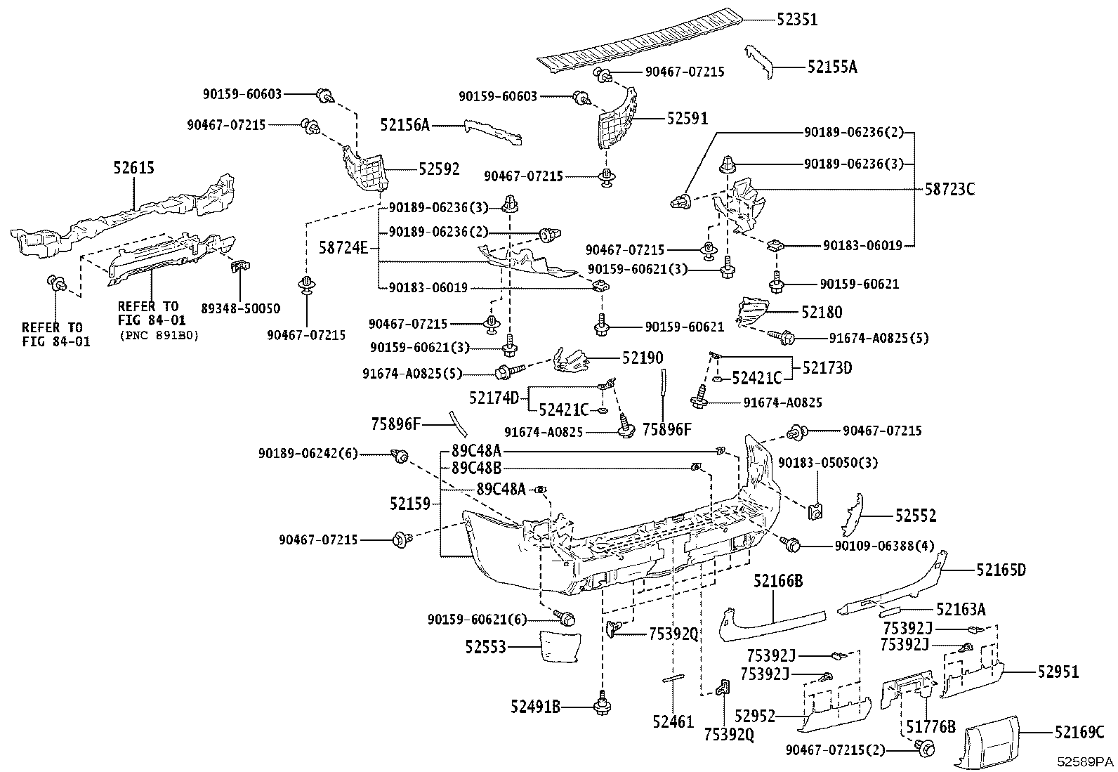 52552-60040-F0 FILLER, REAR BUMPER, RH product image