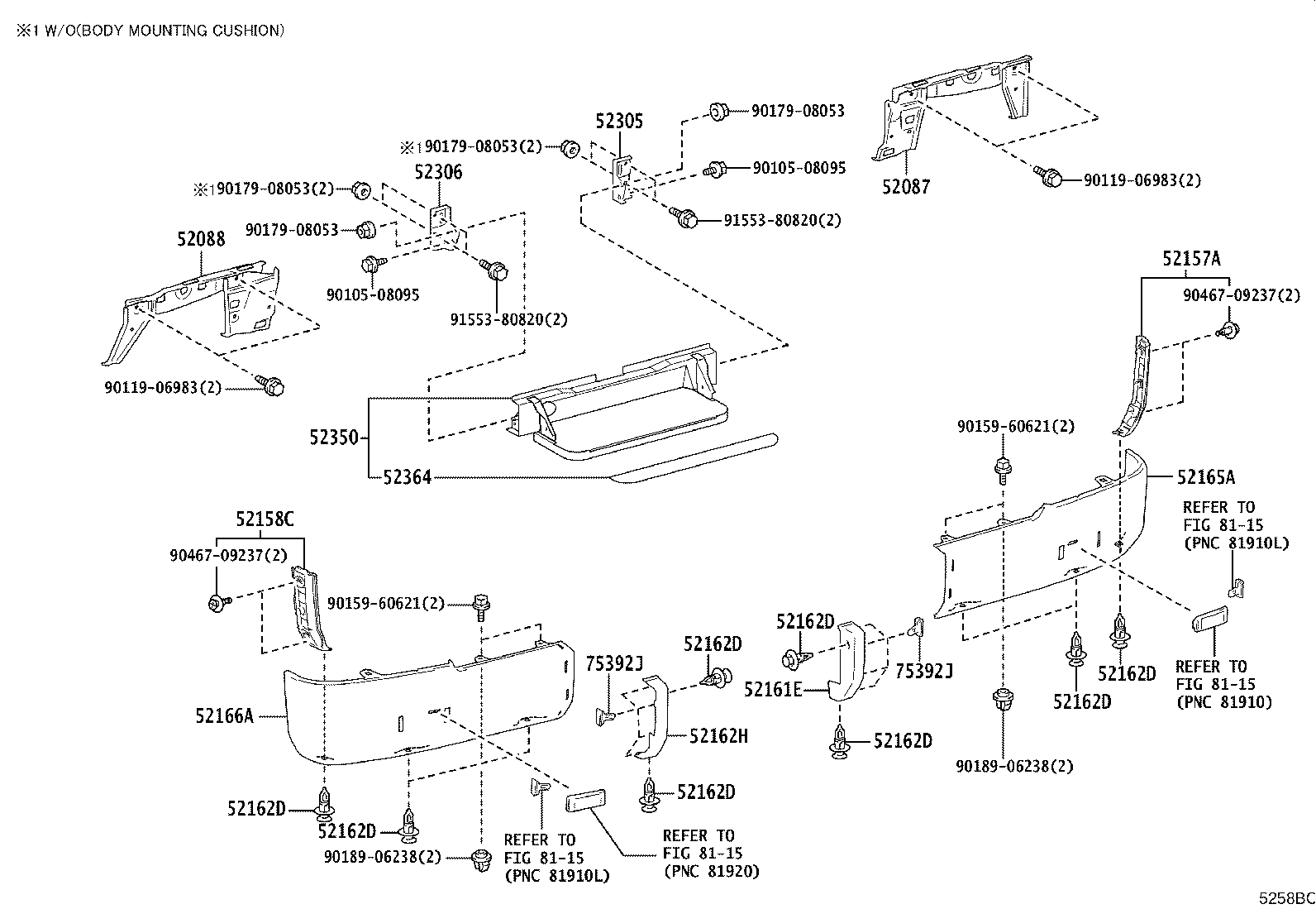 52165-36901 COVER, REAR BUMPER, UPR RH product image