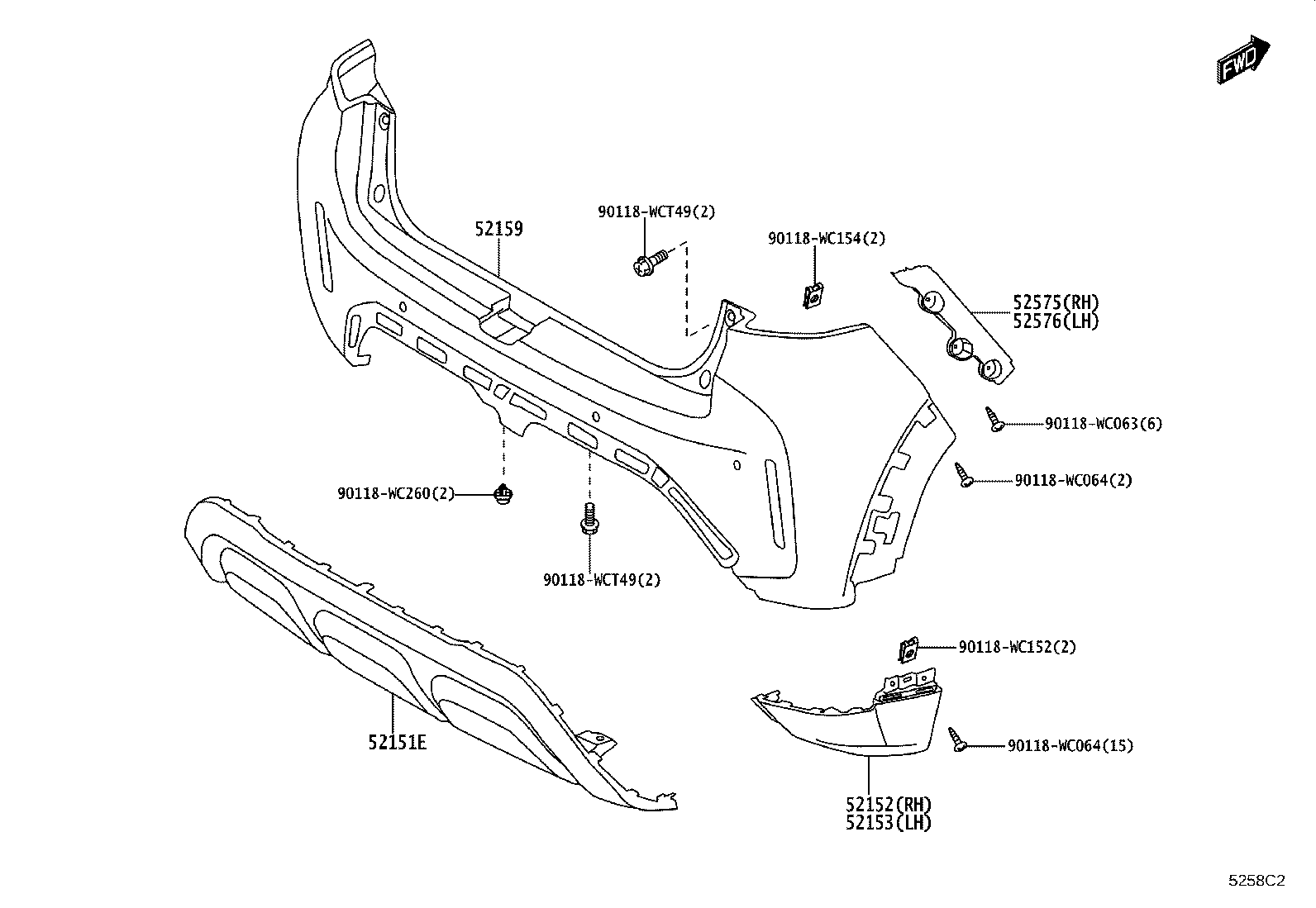 52575-WC010 RETAINER, REAR BUMPER SIDE, RH product image