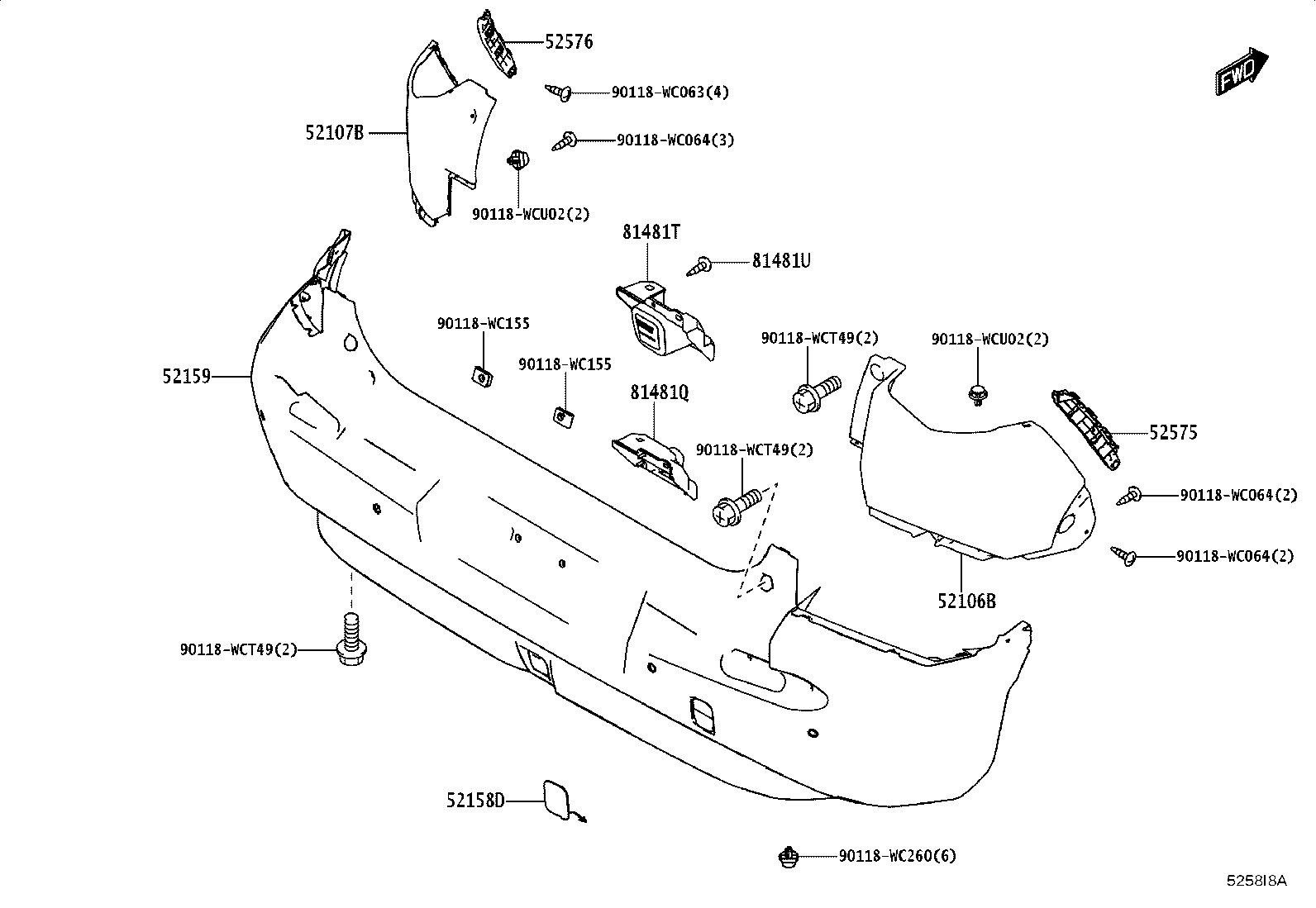 52575-WC011 RETAINER, REAR BUMPER SIDE, RH product image