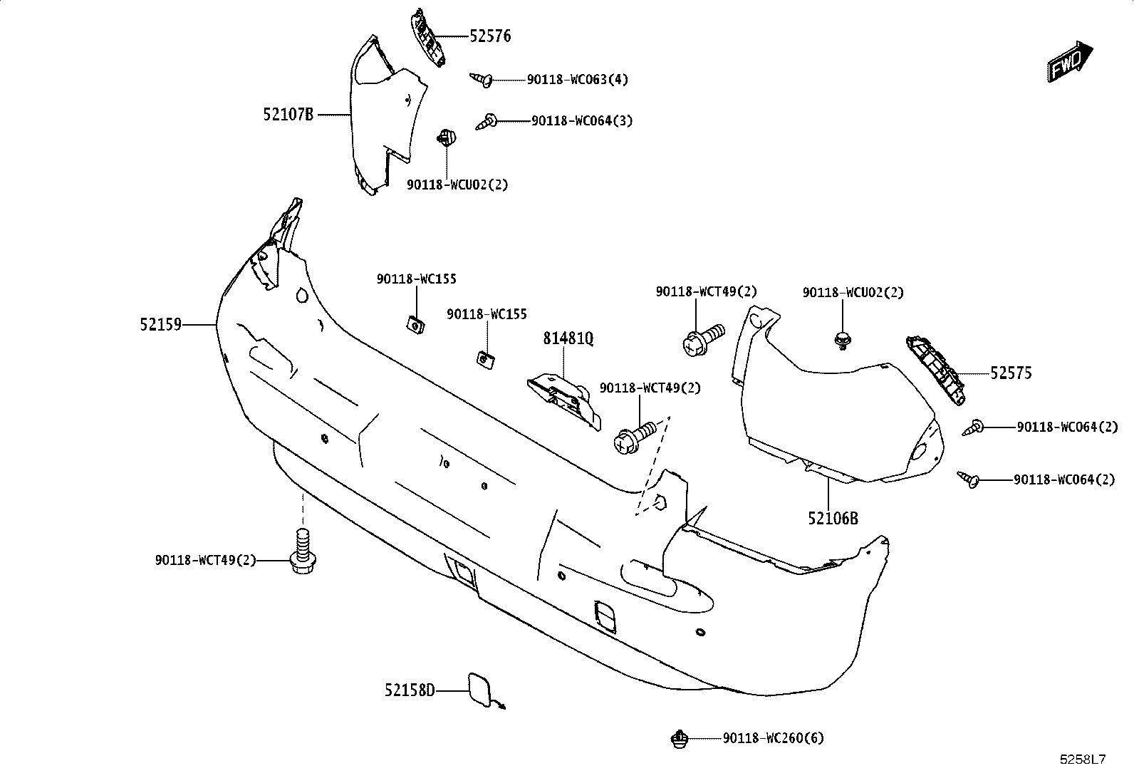 52106-WC002 BUMPER SUB-ASSY, REAR RH product image