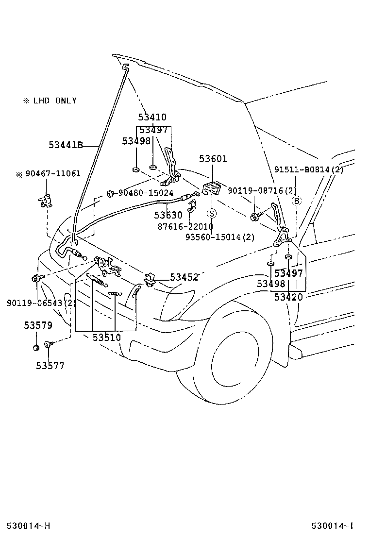 53630-60041 CABLE ASSY, HOOD LOCK CONTROL product image