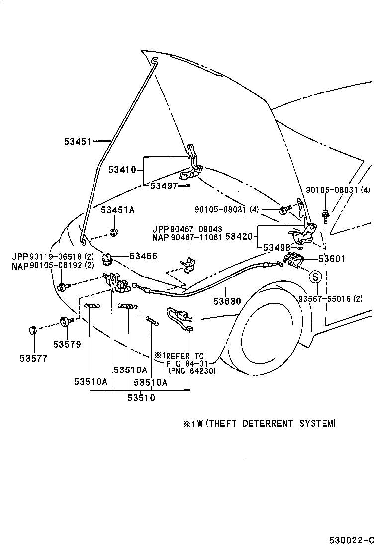 Toyota 53630-AA010 CABLE ASSY, HOOD LOCK CONTROL