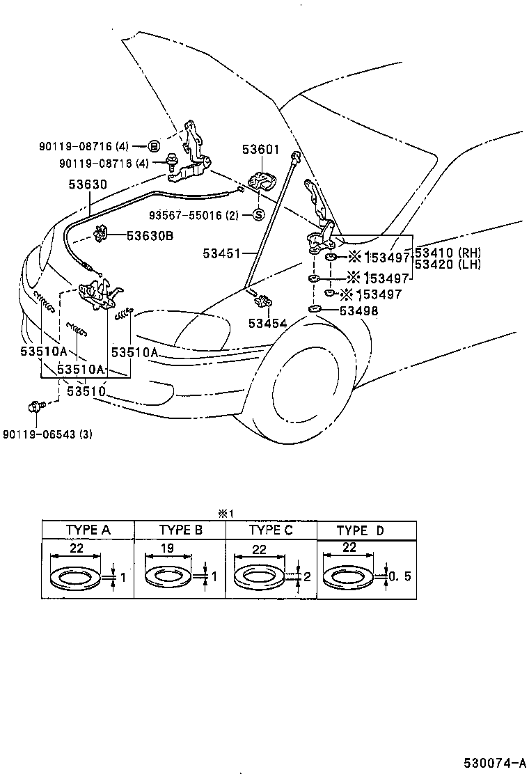 53630-16340 CABLE ASSY, HOOD LOCK CONTROL product image