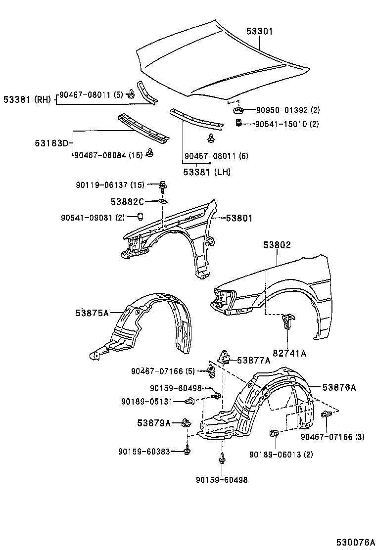 53802-16450 FENDER SUB-ASSY, FRONT LH product image